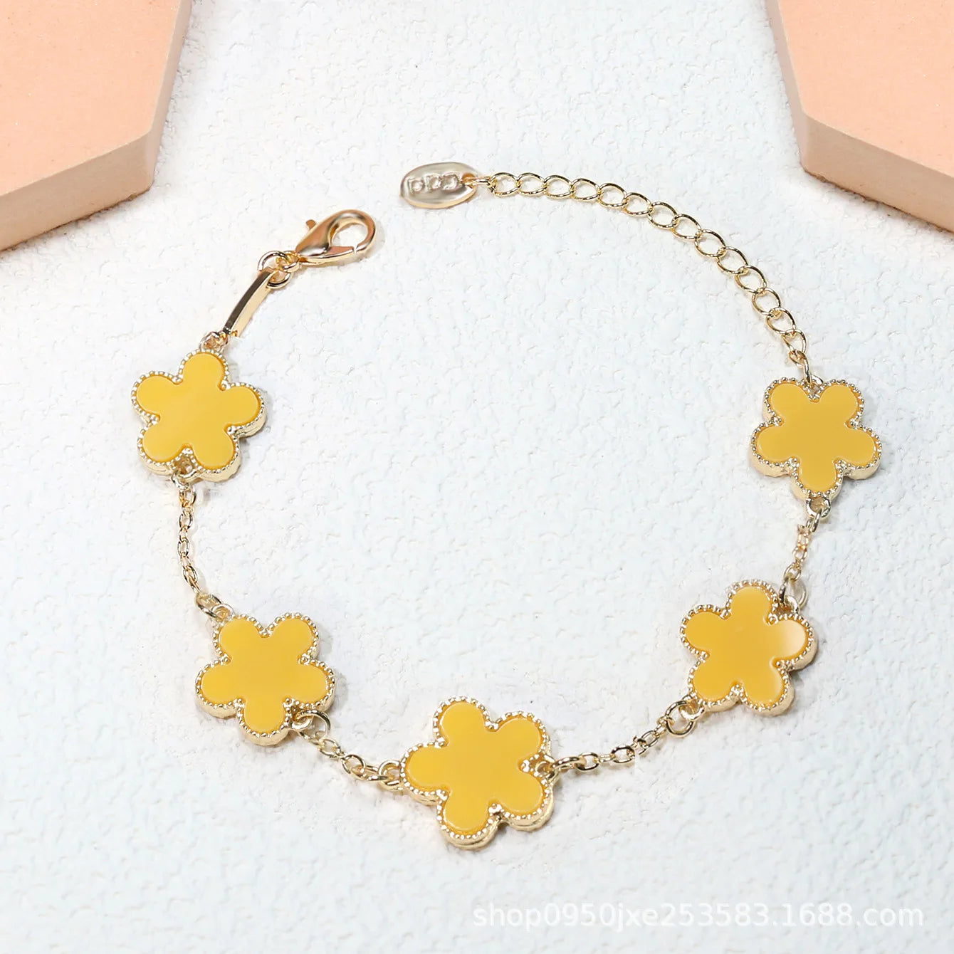 Double Sided Plant Five Leaf Plum Blossom Charm Bracelets for Women Girl Fashion Waterproof Clover Jewelry Best Friends Gifts