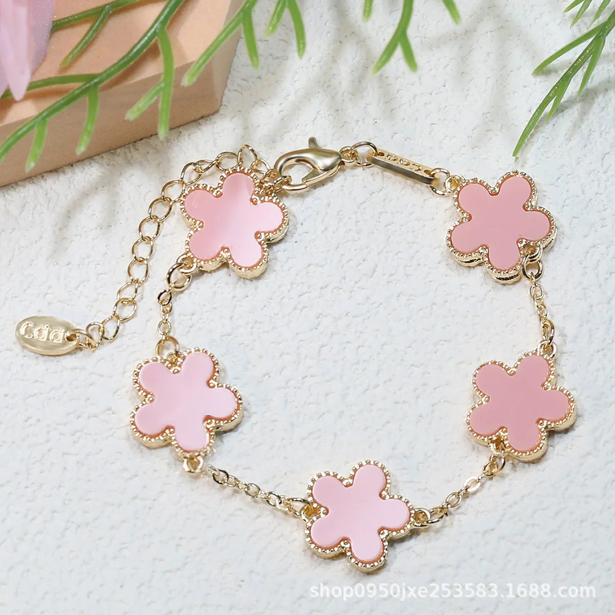 Double Sided Plant Five Leaf Plum Blossom Charm Bracelets for Women Girl Fashion Waterproof Clover Jewelry Best Friends Gifts