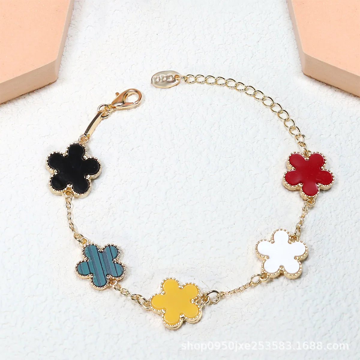 Double Sided Plant Five Leaf Plum Blossom Charm Bracelets for Women Girl Fashion Waterproof Clover Jewelry Best Friends Gifts