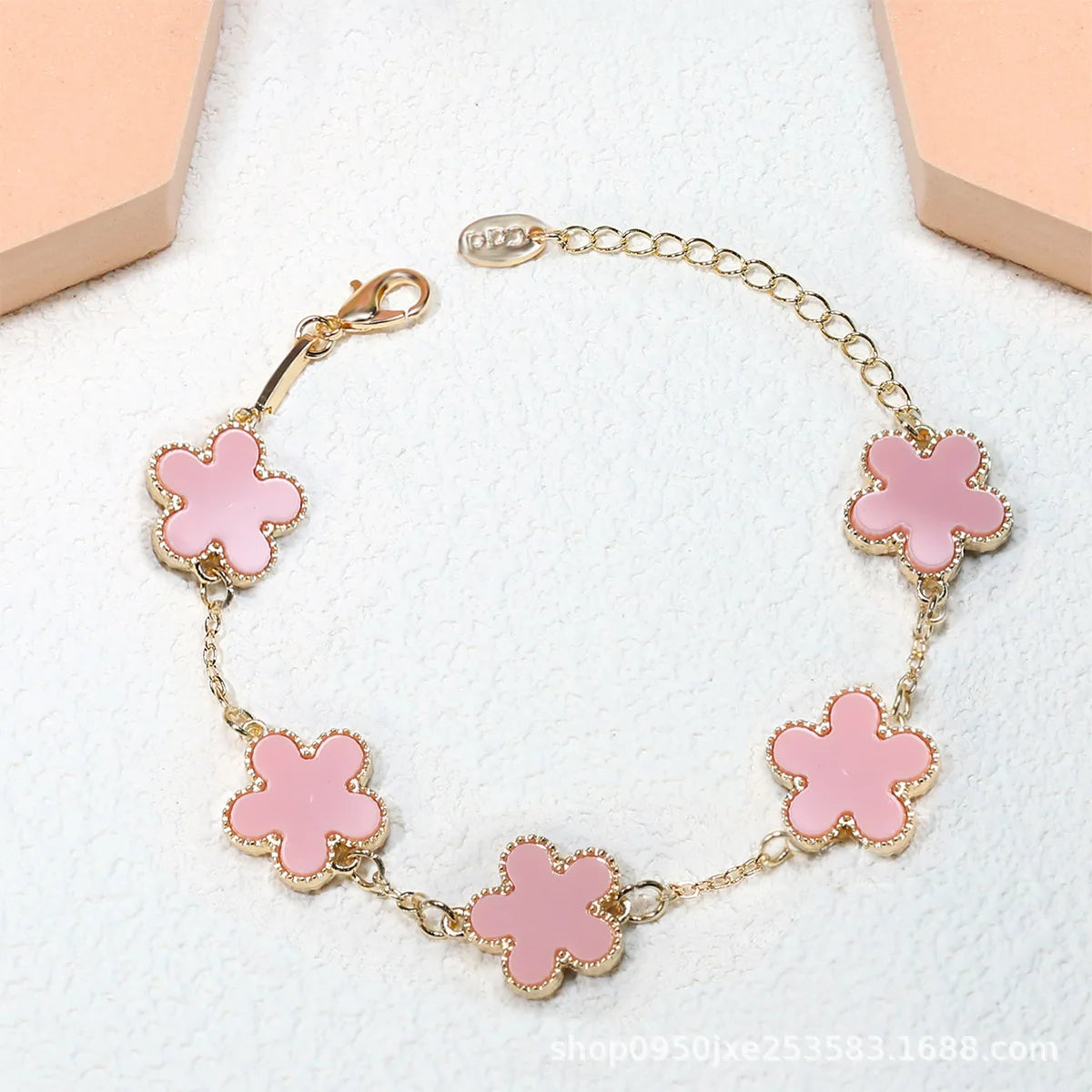Double Sided Plant Five Leaf Plum Blossom Charm Bracelets for Women Girl Fashion Waterproof Clover Jewelry Best Friends Gifts