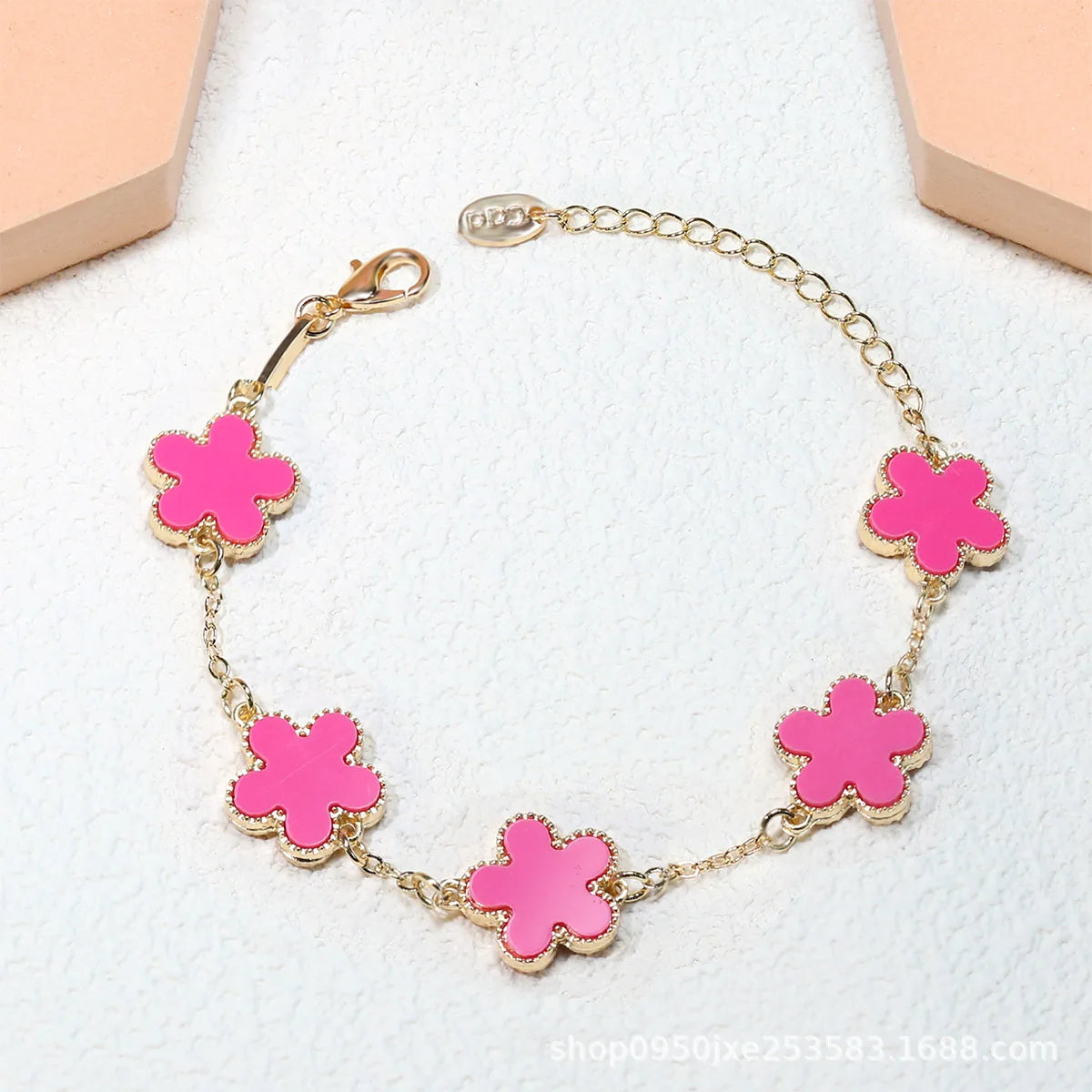 Double Sided Plant Five Leaf Plum Blossom Charm Bracelets for Women Girl Fashion Waterproof Clover Jewelry Best Friends Gifts