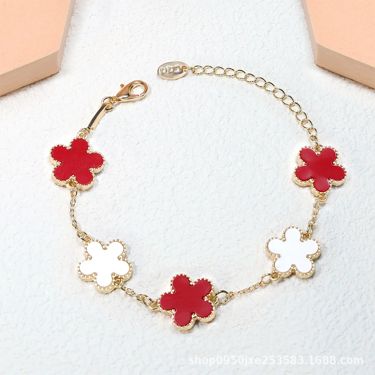 Double Sided Plant Five Leaf Plum Blossom Charm Bracelets for Women Girl Fashion Waterproof Clover Jewelry Best Friends Gifts