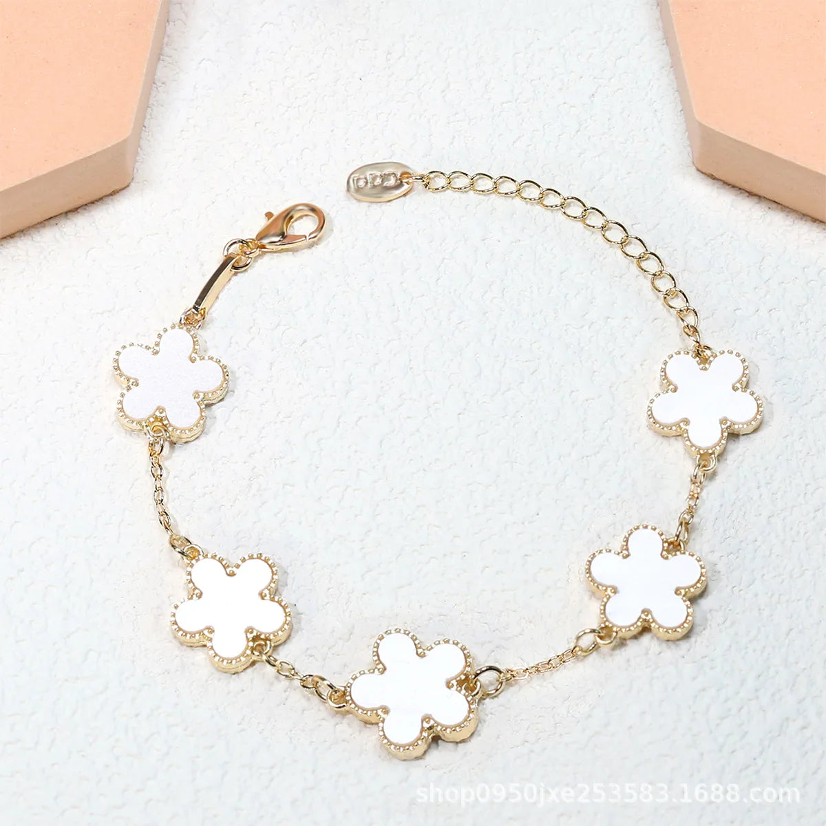 Double Sided Plant Five Leaf Plum Blossom Charm Bracelets for Women Girl Fashion Waterproof Clover Jewelry Best Friends Gifts
