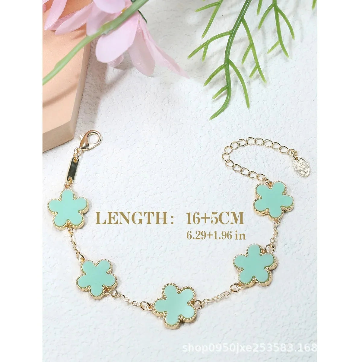 Double Sided Plant Five Leaf Plum Blossom Charm Bracelets for Women Girl Fashion Waterproof Clover Jewelry Best Friends Gifts