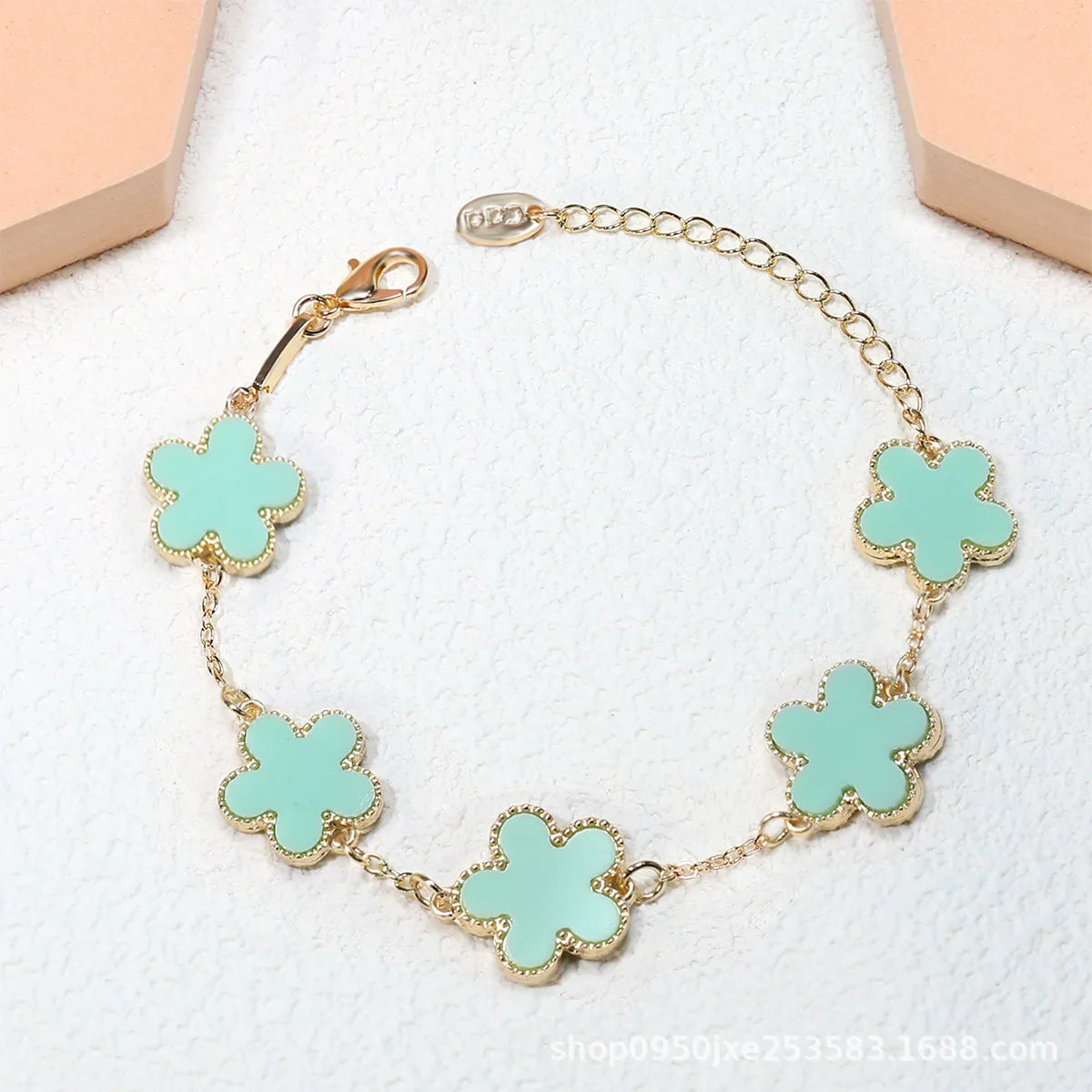 Double Sided Plant Five Leaf Plum Blossom Charm Bracelets for Women Girl Fashion Waterproof Clover Jewelry Best Friends Gifts