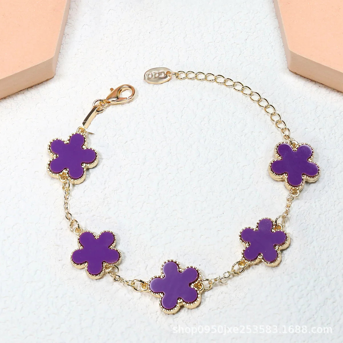 Double Sided Plant Five Leaf Plum Blossom Charm Bracelets for Women Girl Fashion Waterproof Clover Jewelry Best Friends Gifts