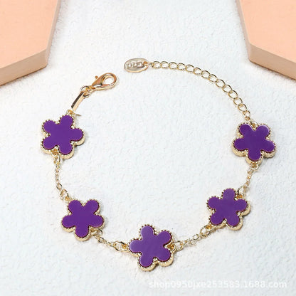 Double Sided Plant Five Leaf Plum Blossom Charm Bracelets for Women Girl Fashion Waterproof Clover Jewelry Best Friends Gifts